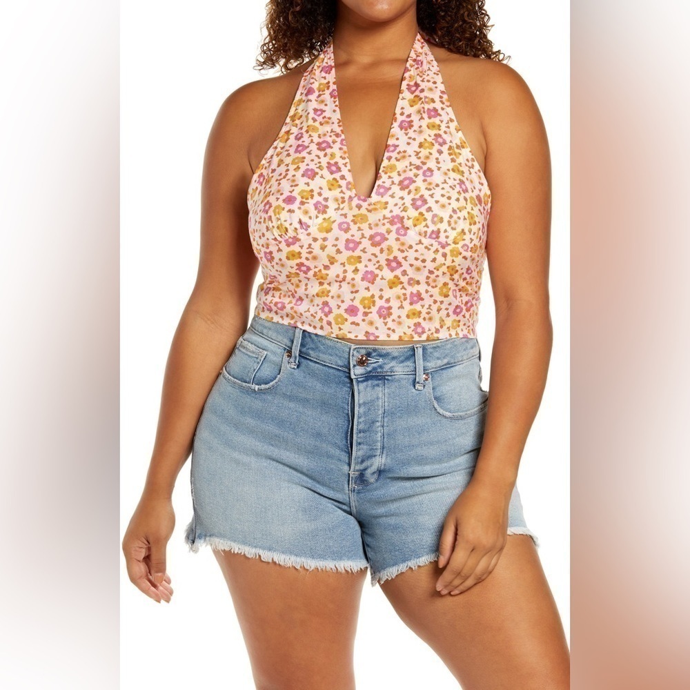 NWT BP. Print V-Neck Halter Top, in White Sally Retro Floral